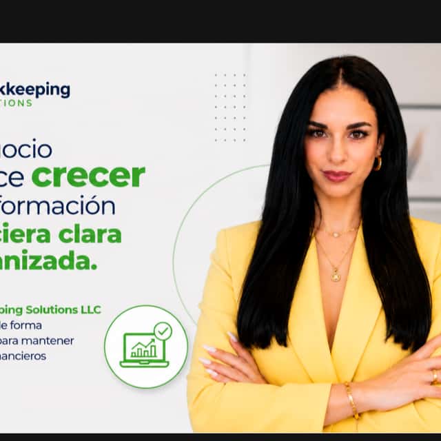 Promo banner: Ruth Delgado in a yellow blazer — “Tu negocio merece crecer con información financiera clara y organizada”, 100% remote support